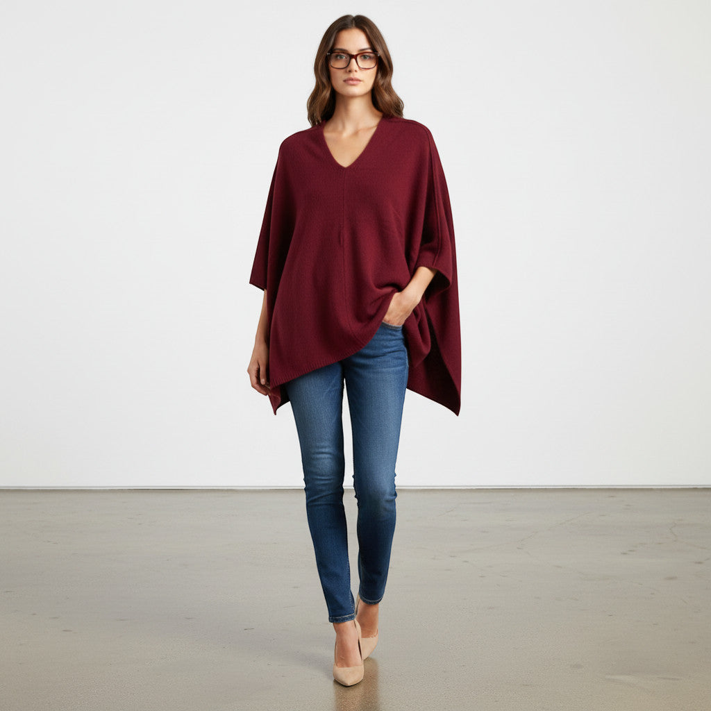 Poncho Cashmere – Bordeaux (100% Cashmere)