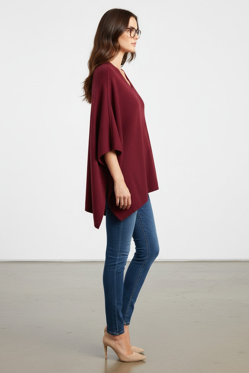 Poncho Cashmere – Bordeaux (100% Cashmere)