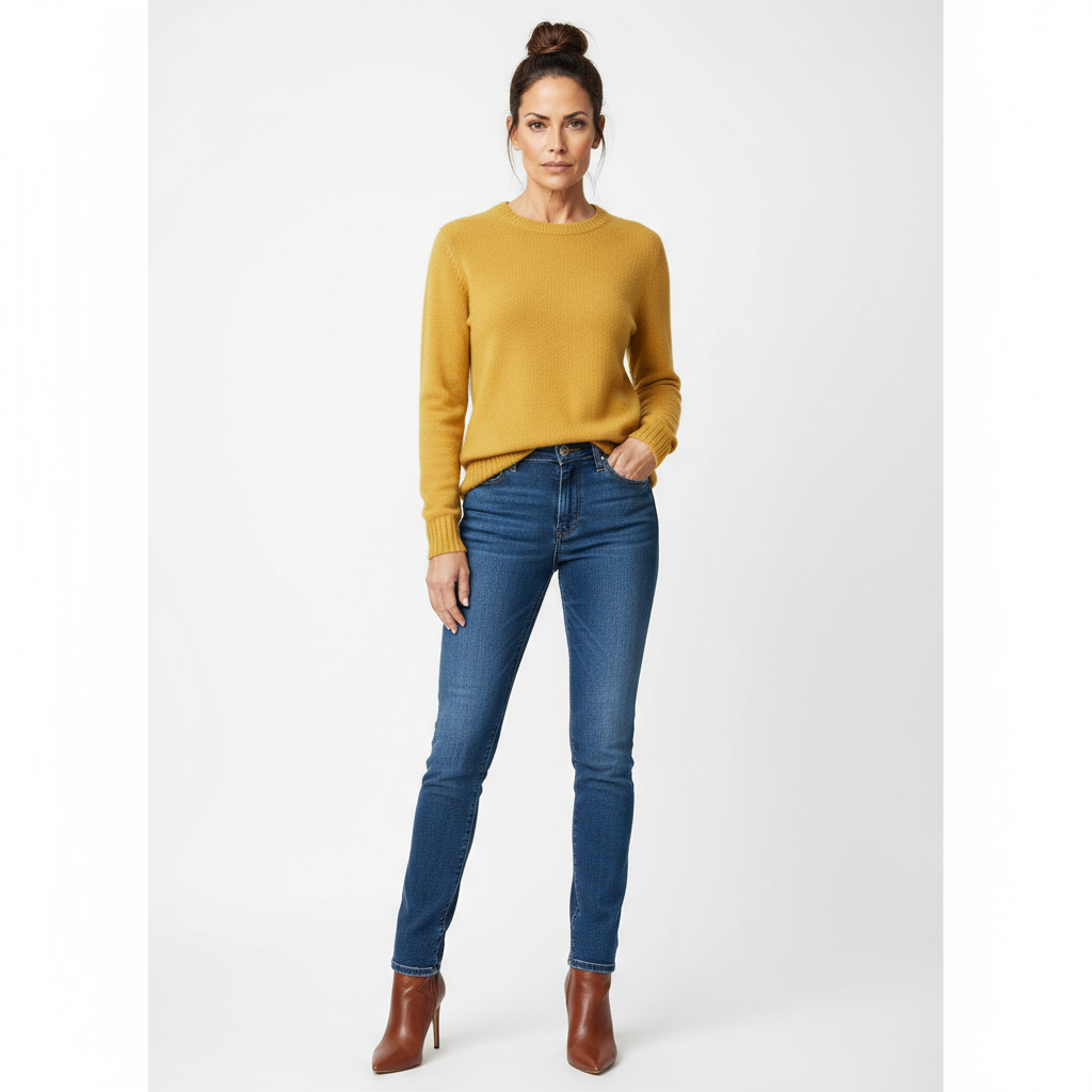 Cashmere Pullover Damen Rundhals Ocra– Linére Made in Italy
