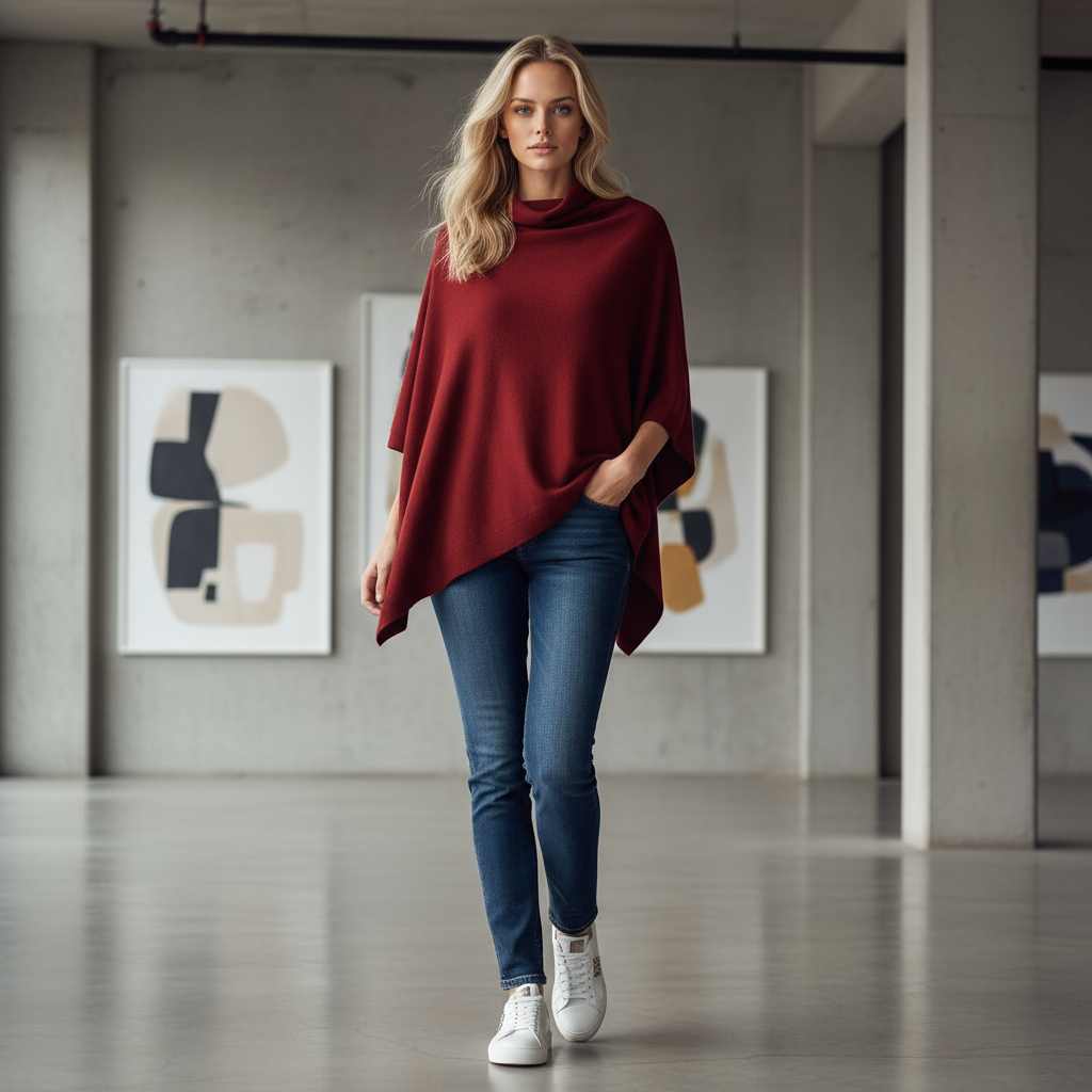 Poncho Cashmere – Bordeaux (100% Cashmere)