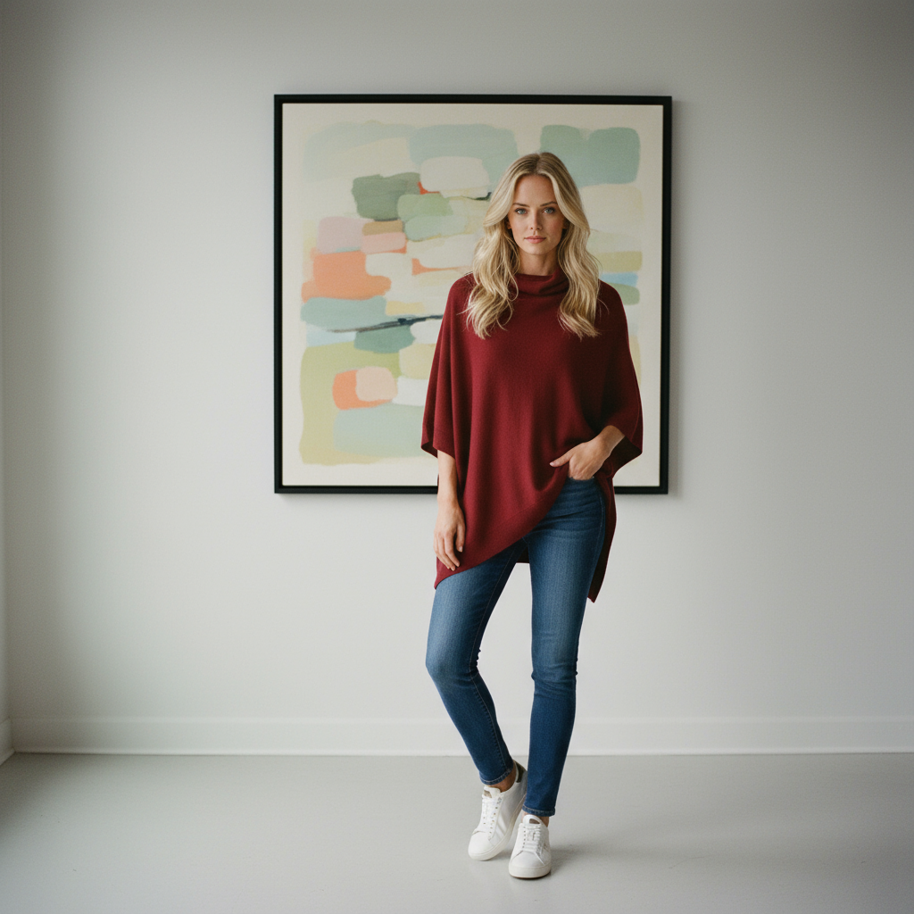 Poncho Cashmere – Bordeaux (100% Cashmere)