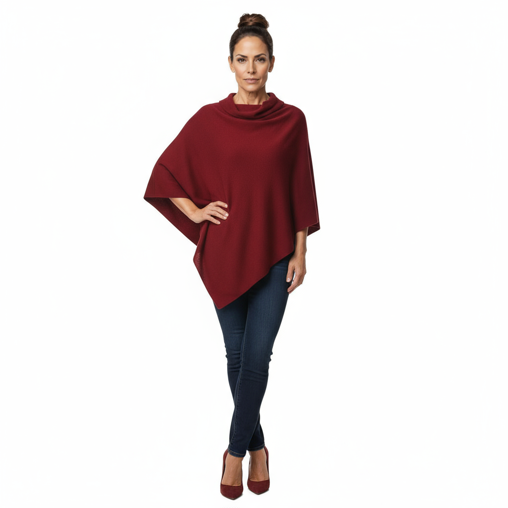 Poncho Cashmere – Bordeaux (100% Cashmere)