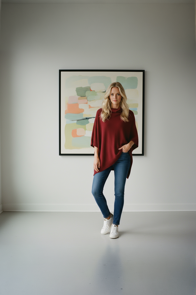 Poncho Cashmere – Bordeaux (100% Cashmere)