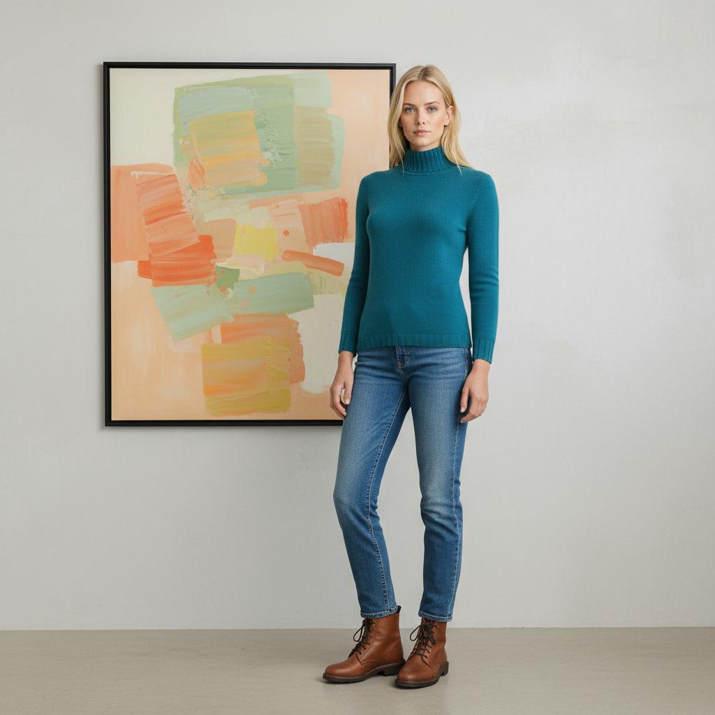 Rollkragen Cashmere – Petrolio (100% Cashmere)