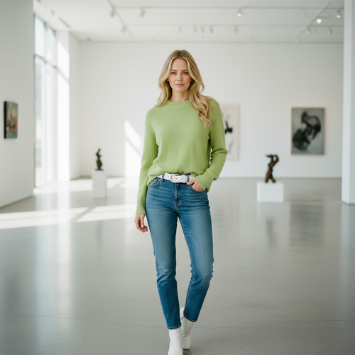 Cashmere Pullover Damen Rundhals Verde Acido – Linére
