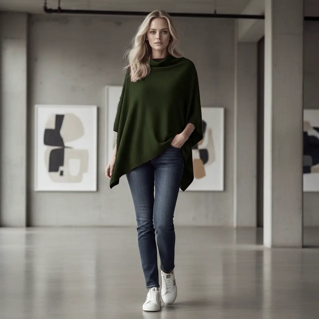 Poncho Cashmere – Verde Militare (100% Cashmere)