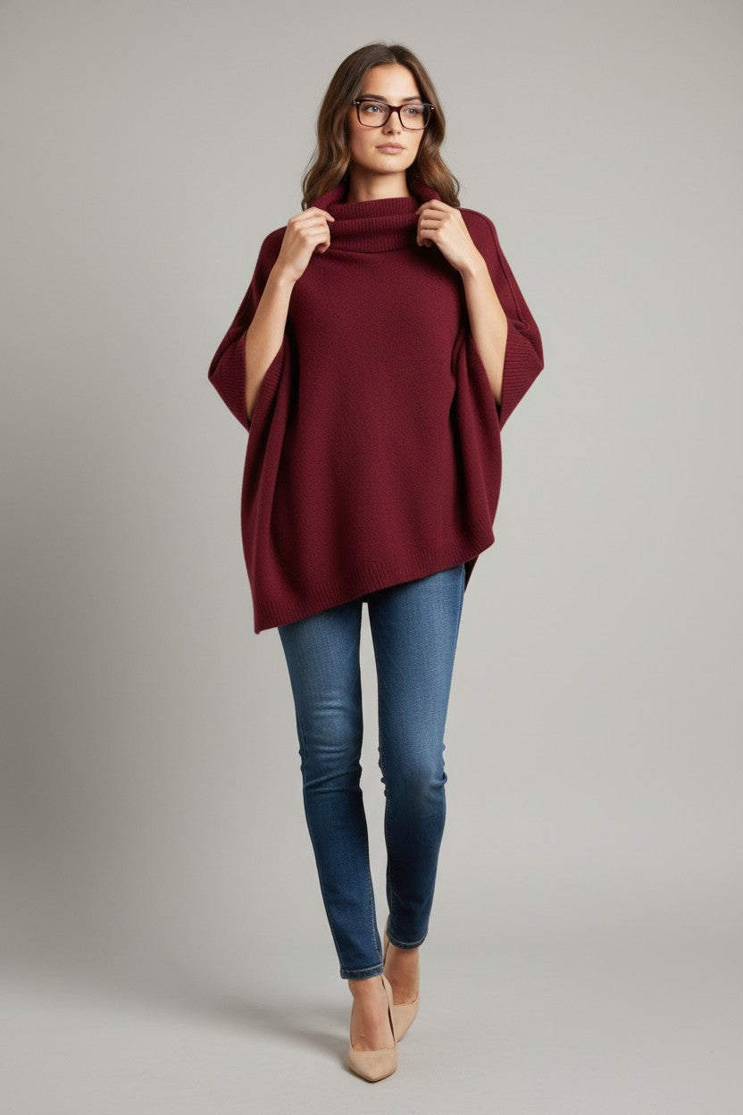 Poncho Cashmere – Bordeaux (100% Cashmere)